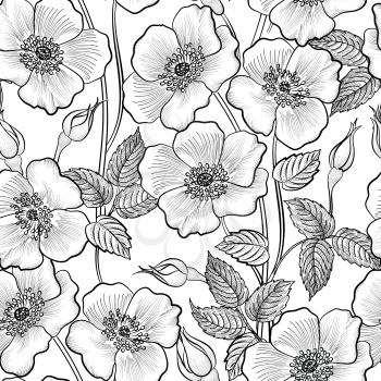 Floral seamless outline sketch pattern. Flower background. Floral tile spring texture with flowers Ornamental flourish garden cover for card design