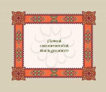 Flourish frame. Abstract floral geometric oriental background. Fantastic flowers and leaves border. Wonderland motives of the paintings of arabic asian mandala. Indian fabric pattern.