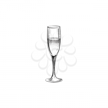 Drink champagne sign. Christmas party icon with wine glass. Hand drawn holiday card design