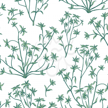 Floral leaves seamless pattern. Wild nature retro background. Flourish wallpaper with plants.