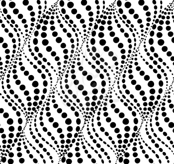 Wavy dotted line seamless pattern. Black and white wavy texture. Abstract background