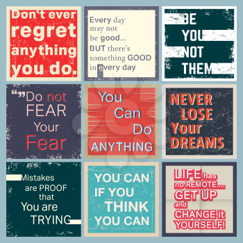 Quotes motivational square set. Inspirational quote. Poster Quote template. T-shirt print design. Vector illustration.