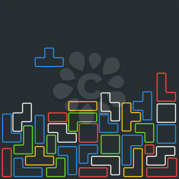 Old video game square template. Colored line brick game pieces. Vector illustration.