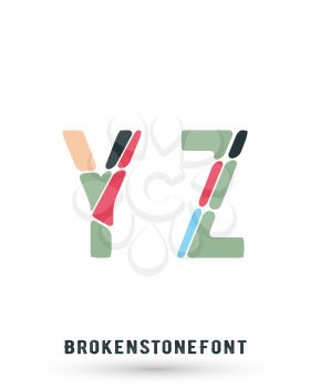 Alphabet broken font template. Set of letters Y, Z logo or icon. Vector illustration.