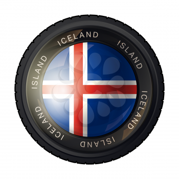 Iceland flag icon. Flag of Iceland in a camera lens on white background. Vector illustration.