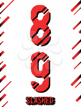 Alphabet font template. Set of numbers 8, 9 logo or icon. Slashed design. Vector illustration.