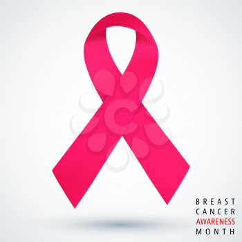 Breast cancer awareness month poster with pink ribbon. Vector illustration.