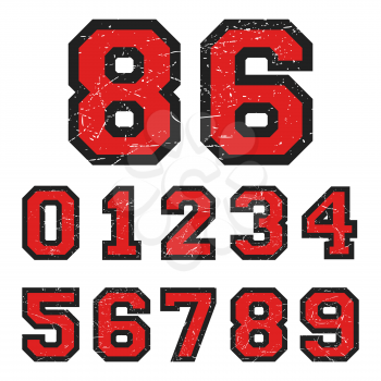 T-shirt print design. Set of vintage numbers stamp. Printing and badge applique label t-shirts, jeans, casual wear. Vector illustration.