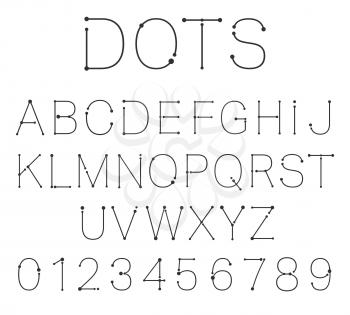 Letters and numbers. Alphabet font template. Connection dots design. Vector illustration.