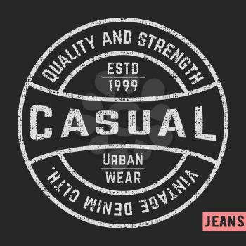 T-shirt print design. Casual vintage stamp. Printing and badge applique label t-shirts, jeans, casual wear. Vector illustration.