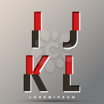 Alphabet font template. Set of letters I, J, K, L logo or icon glitch design. Vector illustration.