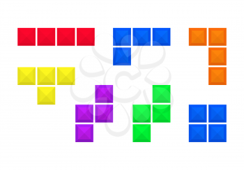 Abstract old video game bricks pieces isolated on white background. Block games elements. Vector illustration.