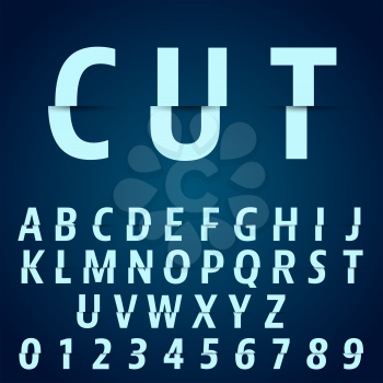 Alphabet font template. Letters and numbers cutting design. Vector illustration.