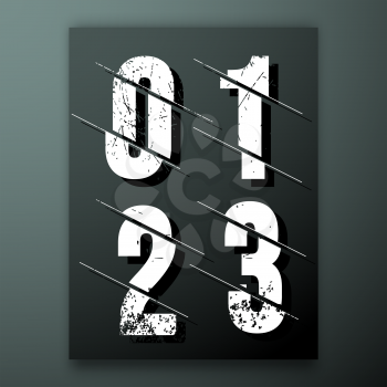 Glitch number font template. Set of grunge numbers 0, 1, 2, 3 logo or icon. Vector illustration