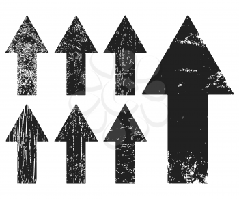 Set of black grunge texture arrows. Vector illustration.
