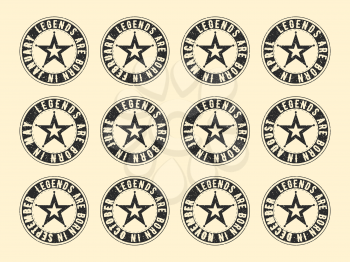 Legends are born in various months - vintage t-shirt round textured stamp set. Grunge texture design for badge, applique, label, t-shirts print, jeans and casual wear. Vector illustration.