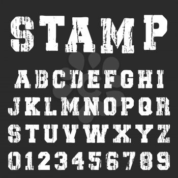 Old textured alphabet font template. Vintage letters and numbers varsity or college t-shirt design. Vector illustration.