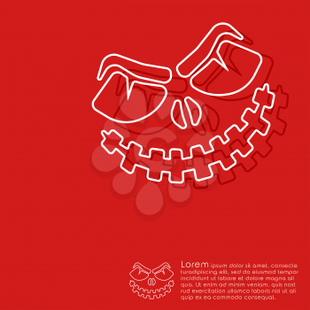 Line halloween pumpkin on red background design for printing products, party flyer, poster or cover brochure. Vector illustration.