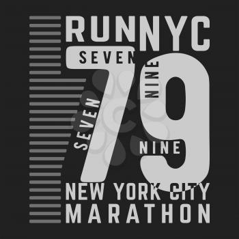 T-shirt print design. Marathon New York vintage stamp. Printing and badge, applique, label, t shirts, jeans, casual and urban wear. Vector illustration.