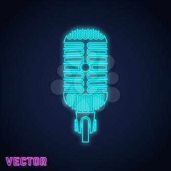 Microphone sign neon light design. Vector illustration.
