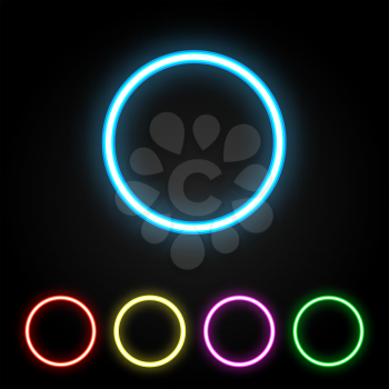 Colorful neon ring. Glowing colored circles set. Vector illustration.