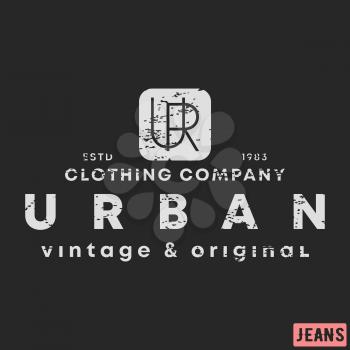 T-shirt print design. Urban clothing vintage stamp. Printing and badge, applique, label, tag t shirts, jeans, casual and urban wear. Vector illustration.