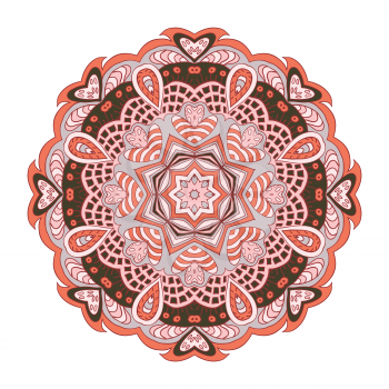 Mandala pattern zentangl. Doodle drawing. Round ornament. Pink and olive green