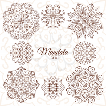 Mandala set. Round decorative ornaments for creativity. Doodle drawing, ethnic motifs. 8 images Boho Style