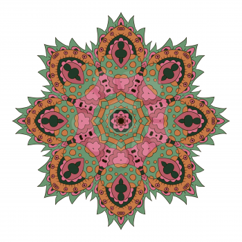 Mandala. Zentangl round ornament. Relax. Meditation. Pink, green color