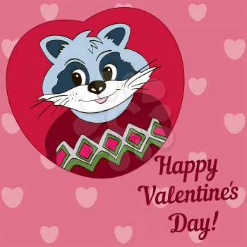Raccoon in red jersey. Picture for clothes, cards. Happy Valentine's Day!