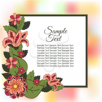 Spring postcard, cover, bright background for inscriptions. Sample text. Green, red, orange, yellow tones