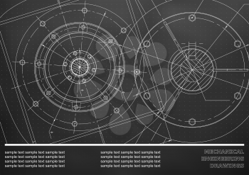 Vector Mechanical engineering drawings on a black background. Cover, Background for inscription labels. Corporate Identity. Points