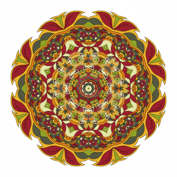 Mandala. Oriental pattern. Traditional round ornament. Turkey, Egypt, Islam. Relaxing picture. Doodle drawing. Red and orange colors