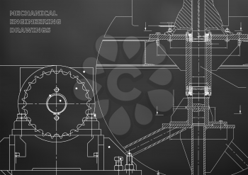 Blueprints. Mechanical construction. Engineering illustrations. Technical Design. Banner. Black