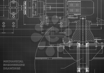 Engineering backgrounds. Mechanical engineering drawings. Technical Design. Blueprints. Black. Grid