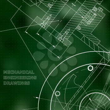 Green background. Points. Backgrounds of engineering subjects. Technical illustration. Mechanical engineering. Technical design. Instrument making