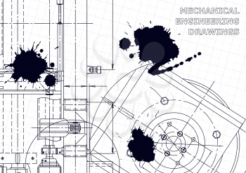 Mechanical instrument making. Technical abstract backgrounds. Black Ink. Blots. Blueprint, cover