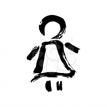 Girl icon. Hand drawing paint, brush drawing. Isolated on a white background. Doodle grunge style icon. Outline
