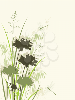 vector green floral background with chamomile