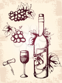 hand drawn vector vintage wine icons