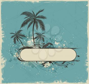 Vintage vector summer background with palms and toucan