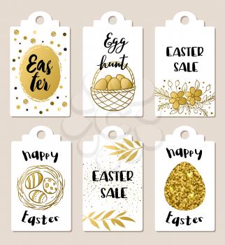 Set of golden glitter Easter tags for holiday sale