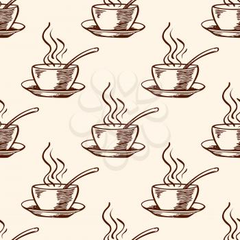 Vintage vector seamless pattern with coffee cup