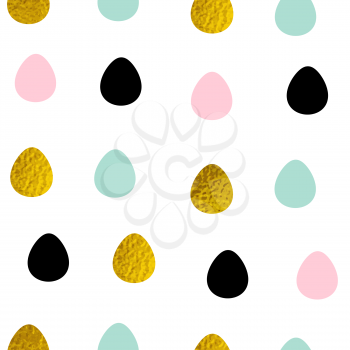 Easter seamless pattern with multicolored eggs on a white background. Vector illustration.