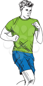 Fitness man and gymnastic exercises. Hand drawn vector illustration, sketch