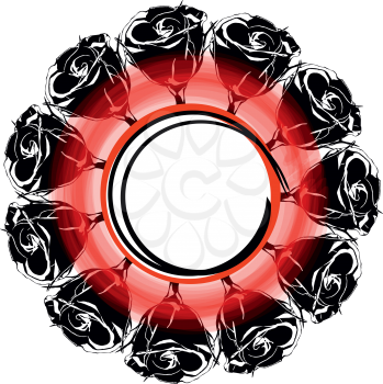 Black silhouette of rose in a circle frame. Vector Illustration
