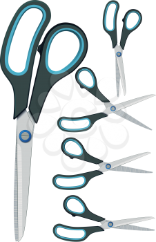 five different degree of openness of scissors isolated on white