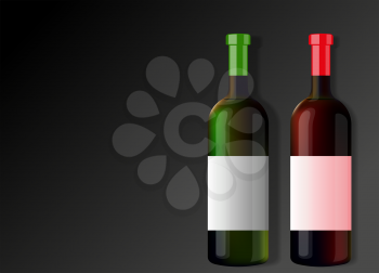 red and white two closed wine bottles with blank labels on a dark background vector illustration eps 10