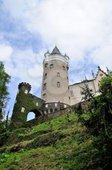 View to the tower of Zleby Castle in Czech Republic.