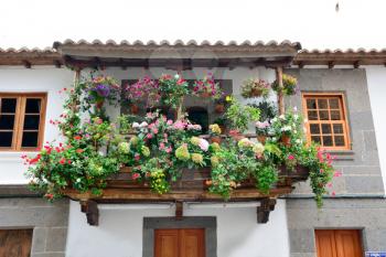 Typical balcony with flowers in the Teror town, Gran Canaria.